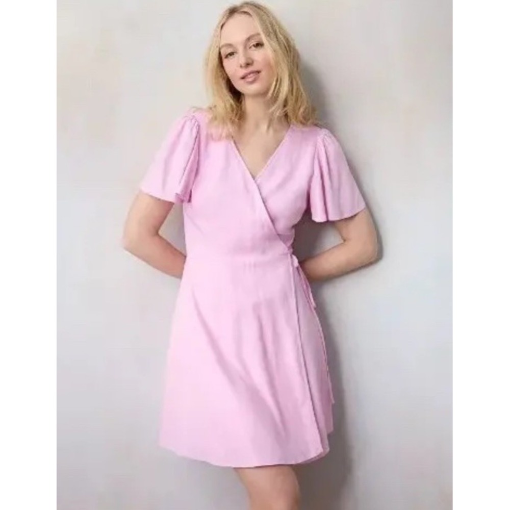 Lauren Conrad LC Pink Linen-Blend Short Sleeve Wrap‎ Mini Dress Size XXL